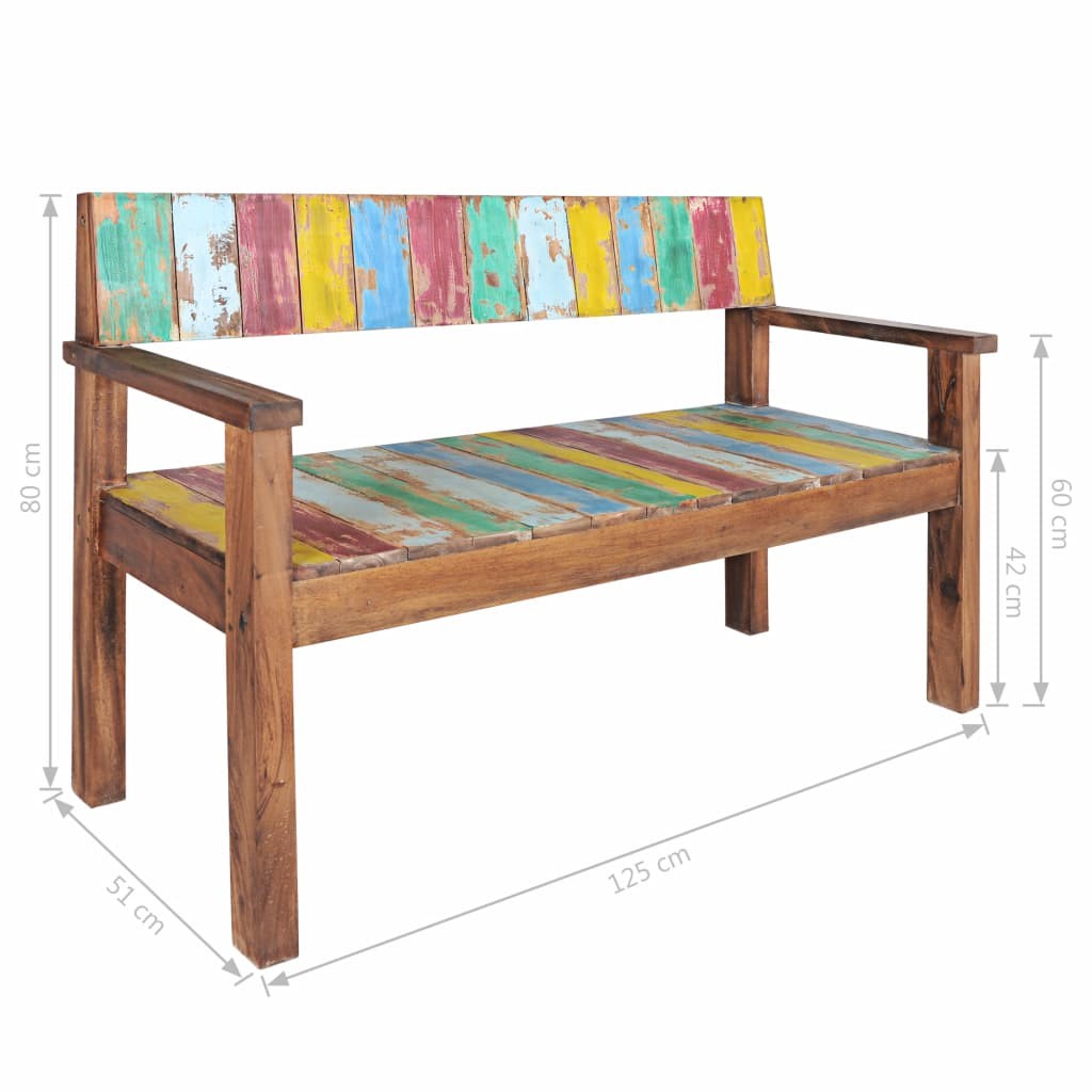 Bench Solid Reclaimed Boat Wood 125x51x80 cm